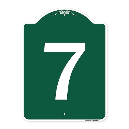 Signmission Designer Series Sign-Sign W/ Number 7, Green & White Aluminum Sign, 18" x 24", GW-1824-22901 A-DES-GW-1824-22901